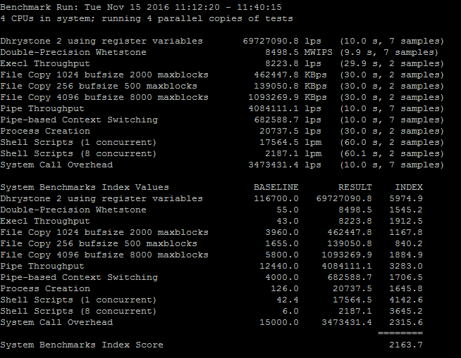 UnixBench benchmark